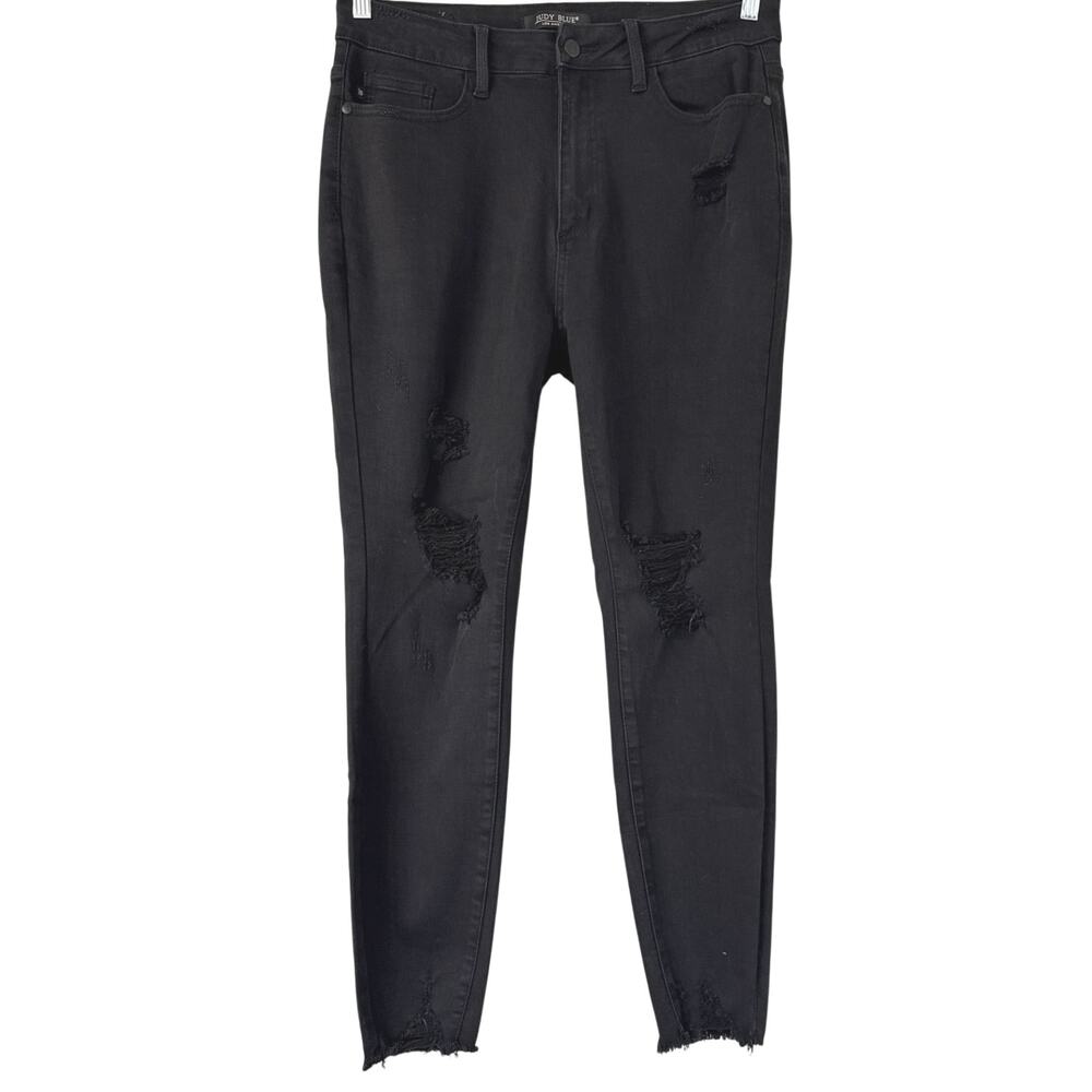 Judy Blue Black Destroyed Skinny Fit Jeans  Raw Hem Size 14W
